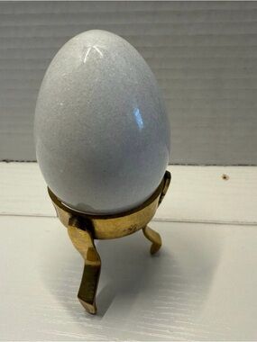 Vintage Granite Marble Stone Polished Egg Brass Stand